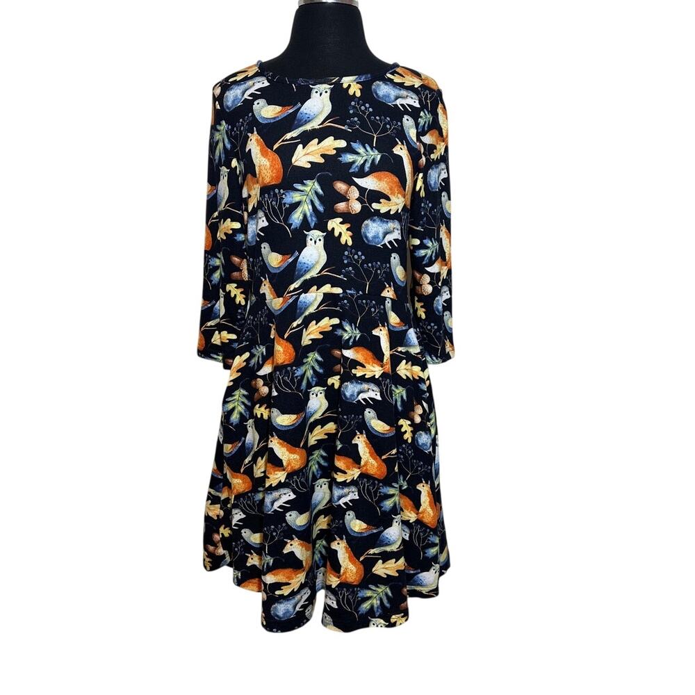 L.A. Soul Woodland Creature Print Tunic Dress Sz M A-Line Fox Owl Birds NWT